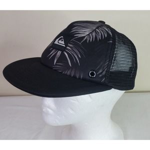 Quiksilver Snapback Black Palm Leaf Beach Foam Mesh Trucker Hat Adjustable